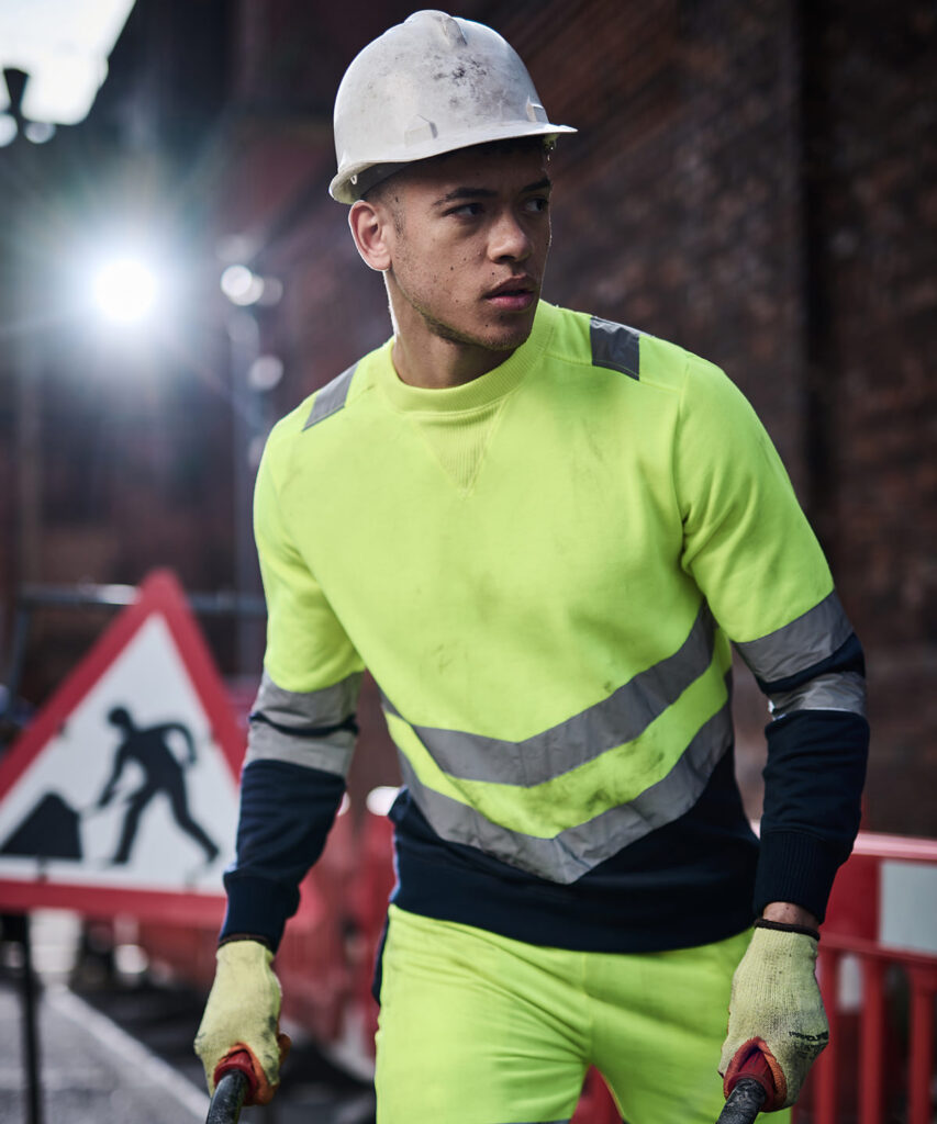 TRF656 Regatta Pro hi-vis sweat top. Angled hi-vis chevrons