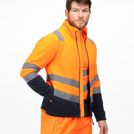 TRF655 Regatta Pro hi-vis 250 fleece angled hi-vis chevrons show which way you’re facing Orange