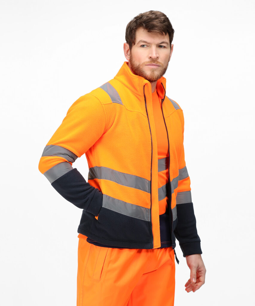 TRF655 Regatta Pro hi-vis 250 fleece angled hi-vis chevrons show which way you’re facing Orange