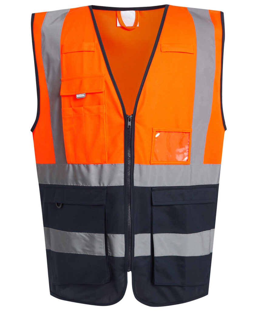 TRS251Regatta Pro hi-vis executive vest provides lasting comfort. Orange/Navy