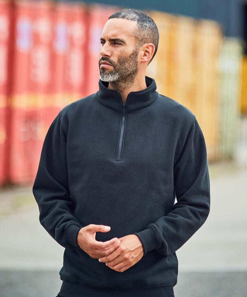 RX305 Pro ¼-neck zip sweatshirt twin-needle stitching, this sturdy garment will see you through any work environment.