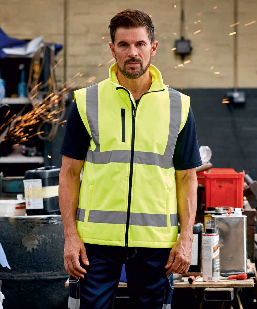 HV006 - Hi-vis. 3-layer waterproof  softshell gilet, Inner-layer: Microfleece