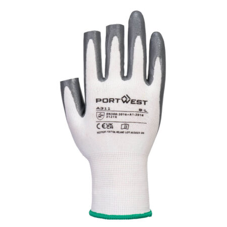 A311 - Grip 13 Nitrile 3 Fingerless Glove  White/Grey 89p/pair sold in packs of 10 - Image 2