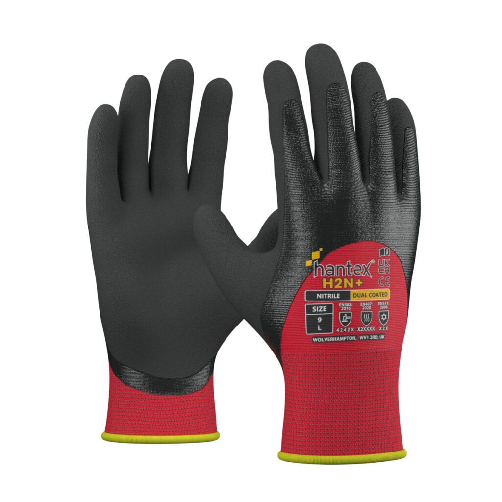 HANTEX™ H2N+, DUAL COATED NITRILE, 3-4 COATED, BLACK ON RED £2.75/pair sold in packs of 10
