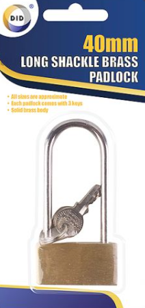 HW5667 DID 40MM Long Shackle BRASS PADLOCK WITH 3 KEYS