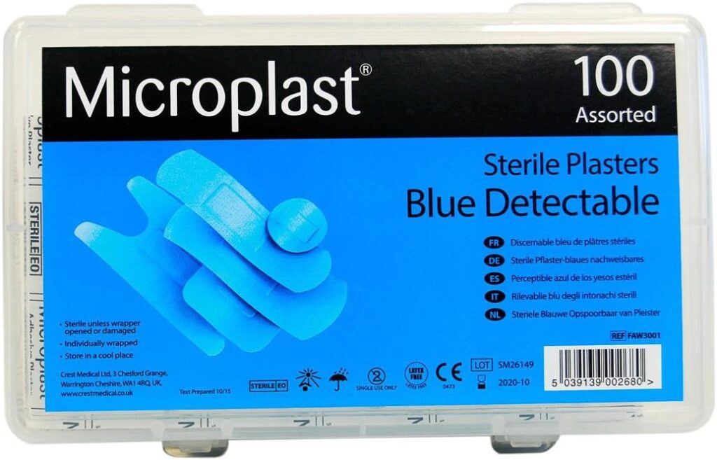 FAW3001 Blue Detectable Plaster 5 Assorted Types In A Protective Plastic Carrying Case (Pack of 100)