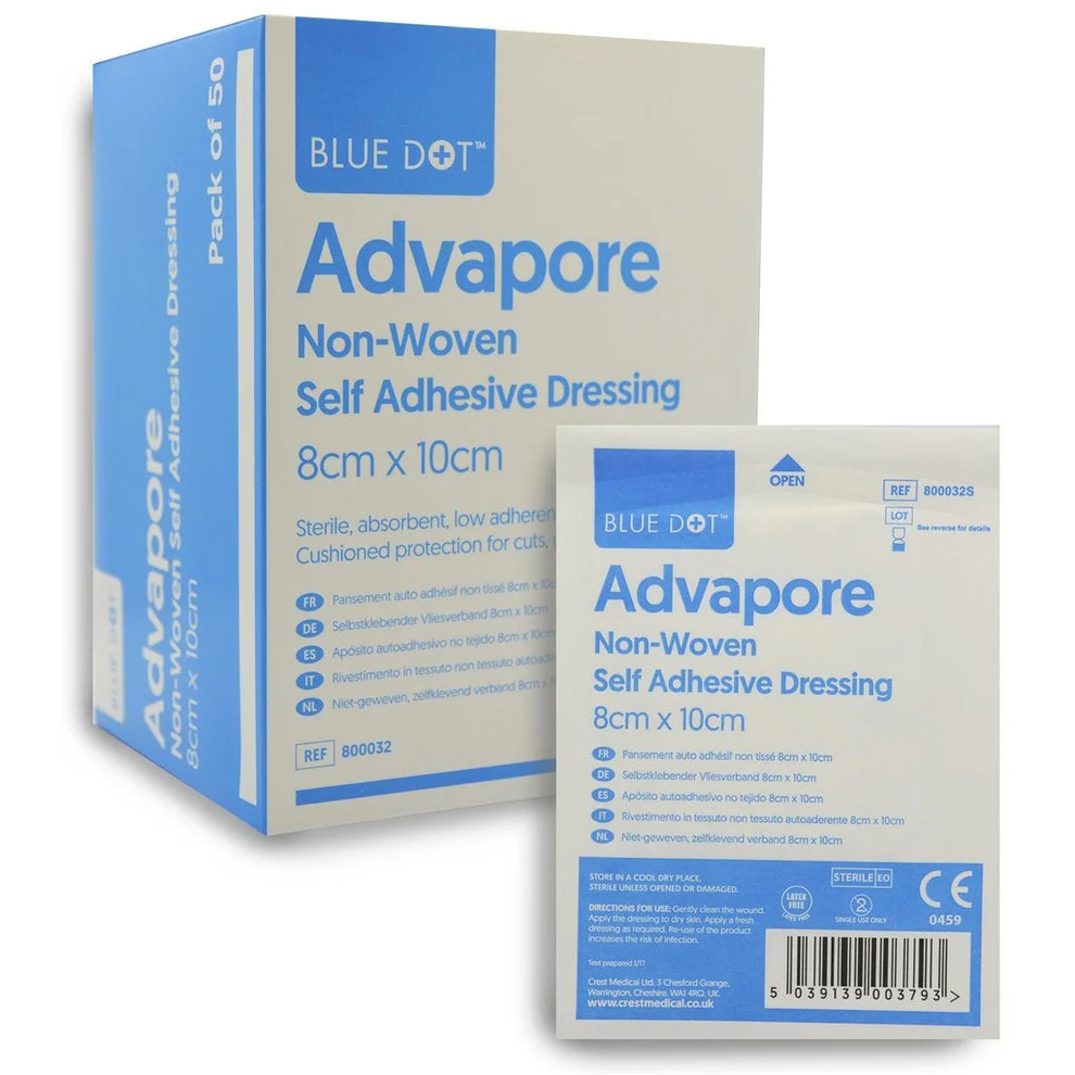 800032 Advapore Fabric Non-Woven Adhesive Wound Dressing 8cm x 10cm Box of 50