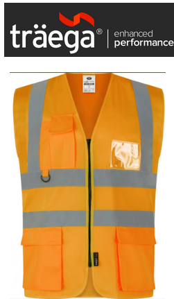 TWC04 - Traega Enhanced Visibility EXECUTIVE WAISTCOAT with Reflexr Hi Vis Tape EN20471- Orange
