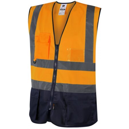TWC05 - Traega Enhanced Visibility EXECUTIVE WAISTCOAT with Reflexr Hi Vis Tape EN20471- Orange/Navy - Image 2