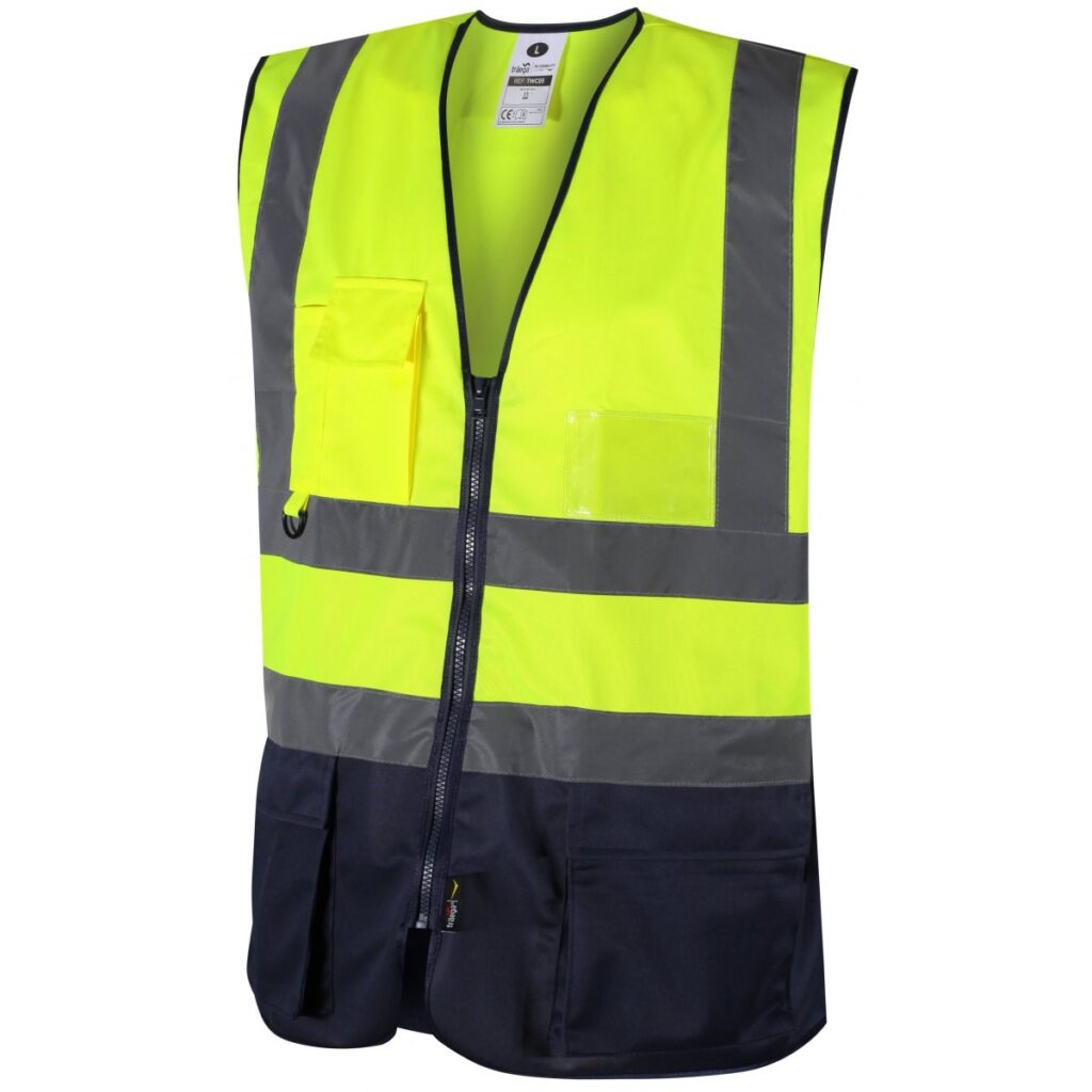 TWC05 - Traega Enhanced Visibility EXECUTIVE WAISTCOAT with Reflexr Hi Vis Tape EN20471- Yellow/Navy