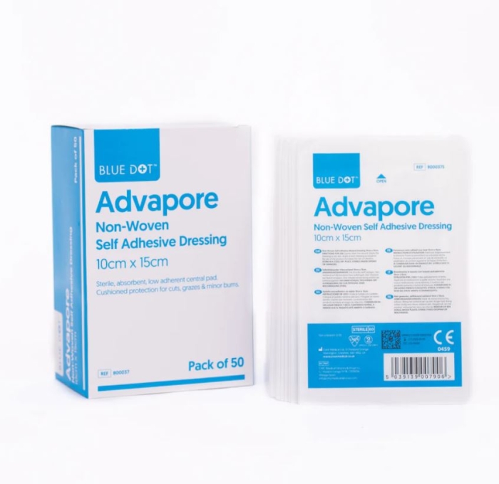 800037 Advapore Fabric Non-Woven Adhesive Wound Dressing 10cm x 15cm Box of 50