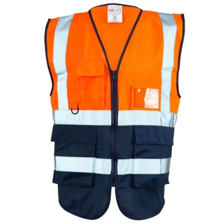 253891 Supertouch  Hi Vis Orange/Navy 2 Tone Executive Vest - Image 2