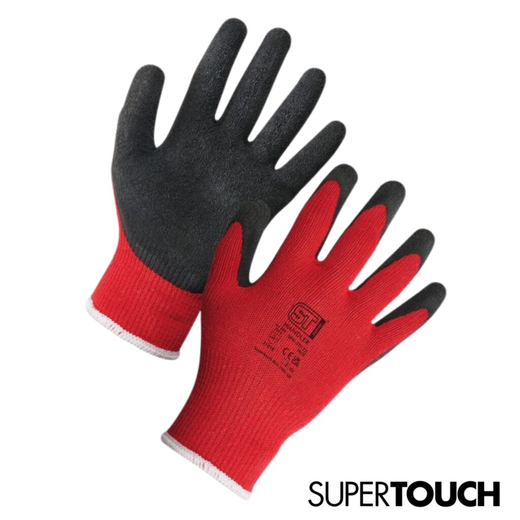 20121 Supertouch Handler Gloves Black/Red Latex palm coat.  Textured fantastic grip