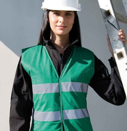 Green Women's high-viz tabard-Now ladies can be seen in this flattering fit hi-viz safety vest with Princess panelling and fitted waist - R334F