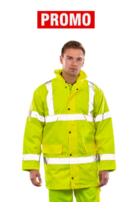 Promo Yellow Padded Parka safety high-viz coat. A sturdy insulated 3/4 length safety jacket