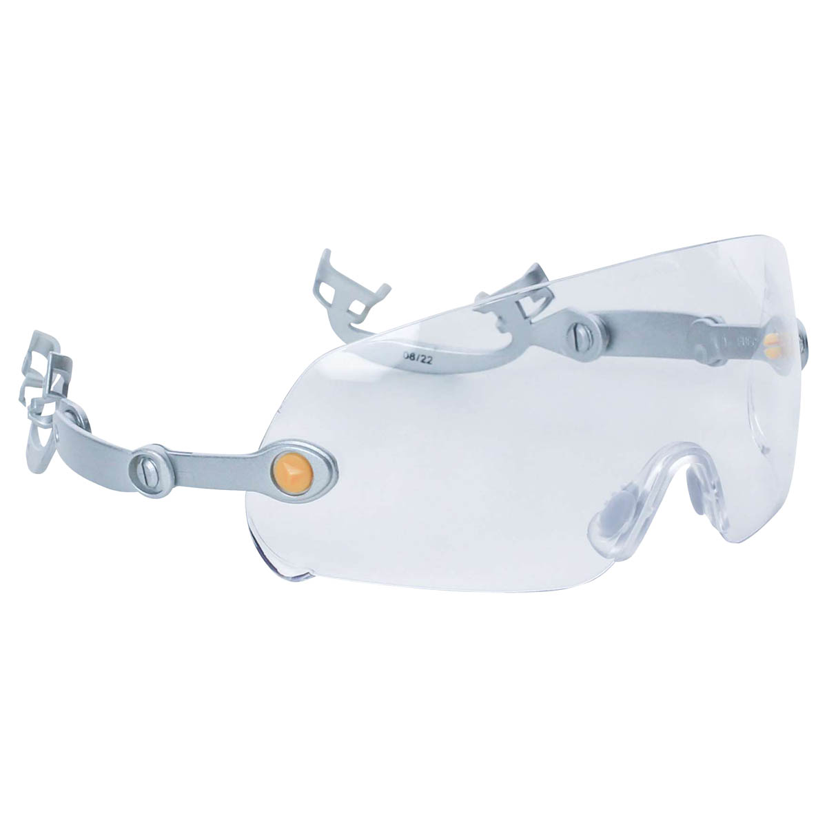 FUEGO Clear-lens safety glasses for use on a hard hat