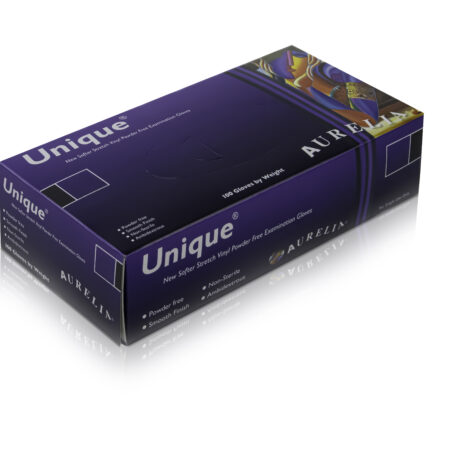 Aurelia® Unique® Powder Free Stretch Vinyl. 100 Pairs per Box, Sold in Boxes.