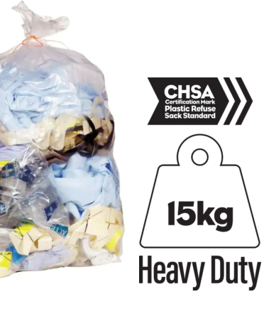 LBROLL - Clear Refuse Sacks on a Roll ‑ Heavy Duty 15Kg (200) 8 x 25 rolls