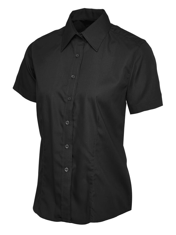 UC712 Ladies Poplin Half Sleeve Shirt Tailored Fit with Rounded Hem 65% Polyester 35% Cotton Poplin