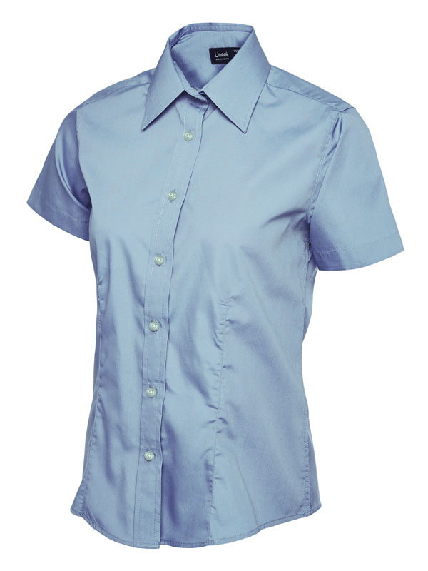 UC712 Ladies Poplin Half Sleeve Shirt Tailored Fit with Rounded Hem 65% Polyester 35% Cotton Poplin