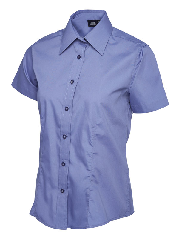 UC712 Ladies Poplin Half Sleeve Shirt Tailored Fit with Rounded Hem 65% Polyester 35% Cotton Poplin