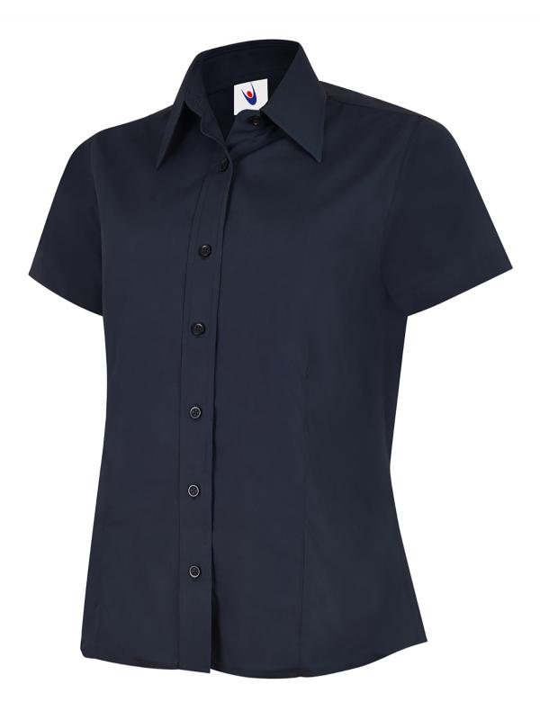 UC712 Ladies Poplin Half Sleeve Shirt Tailored Fit with Rounded Hem 65% Polyester 35% Cotton Poplin