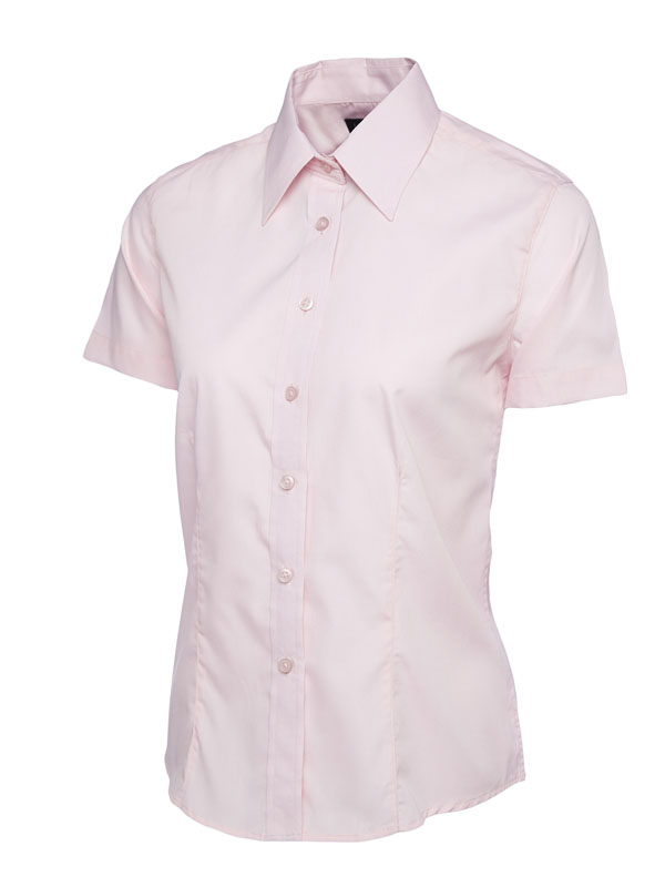 UC712 Ladies Poplin Half Sleeve Shirt Tailored Fit with Rounded Hem 65% Polyester 35% Cotton Poplin