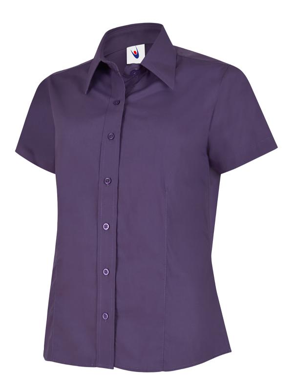 UC712 Ladies Poplin Half Sleeve Shirt Tailored Fit with Rounded Hem 65% Polyester 35% Cotton Poplin