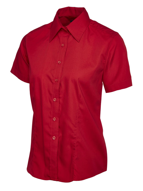 UC712 Ladies Poplin Half Sleeve Shirt Tailored Fit with Rounded Hem 65% Polyester 35% Cotton Poplin