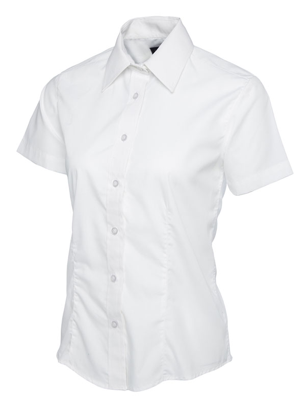 UC712 Ladies Poplin Half Sleeve Shirt Tailored Fit with Rounded Hem 65% Polyester 35% Cotton Poplin