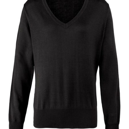 PR696 Women's fine gauge knitted cotton rich yarn v-neck knitted sweater. Fabric 55% Cotton, 45% Acrylic Weight 12 Gauge - Image 3