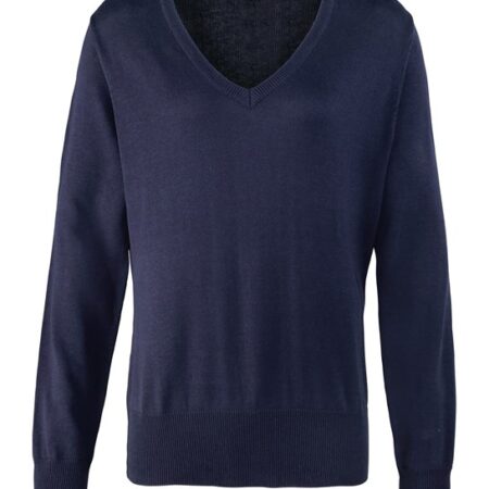 PR696 Women's fine gauge knitted cotton rich yarn v-neck knitted sweater. Fabric 55% Cotton, 45% Acrylic Weight 12 Gauge - Image 4