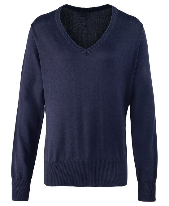 PR696 Women's fine gauge knitted cotton rich yarn v-neck knitted sweater. Fabric 55% Cotton, 45% Acrylic Weight 12 Gauge