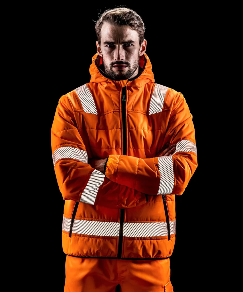 Recycled ripstop hooded padded safety jacket-Segmented tape