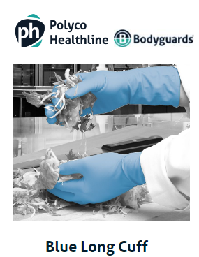 GL891 Extra Strong Blue Nitrile Powder Free Gloves Box of 100 LONGER CUFF