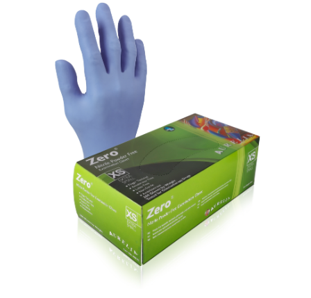 Aurelia® Zero Quality Ice Blue Accelerator-Free Nitrile. 200 Pairs per Box, Sold in Boxes.