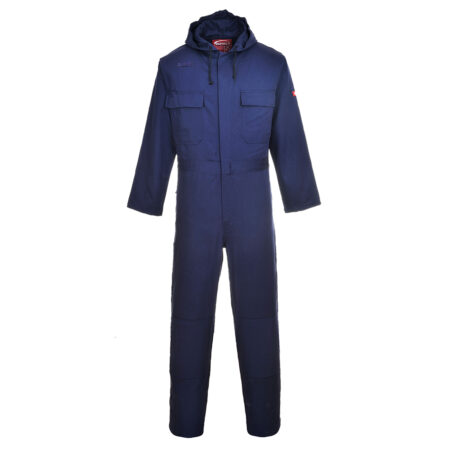 BIZ6 - Bizweld Navy Hooded Coverall, EN ISO 11612 A1+A2, B1, C1, E2, F1 EN ISO 11611 Class 1 A1+A2