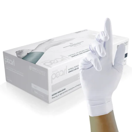 P-GP002X, White Pearl, White, medical grade, medium weight nitrile examination gloves, Food approved, AQL 1.5