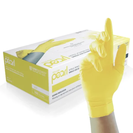 P-GP011X, Yellow Pearl, Yellow, medical grade, medium weight nitrile examination gloves, Food approved, AQL 1.5