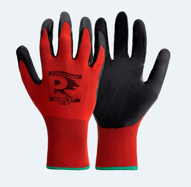 NSPL Pred Scarlet Red - Smooth Coated Nitrile Glove With Red Polyester Breathable Liner 45p/pair sold in packs of 10