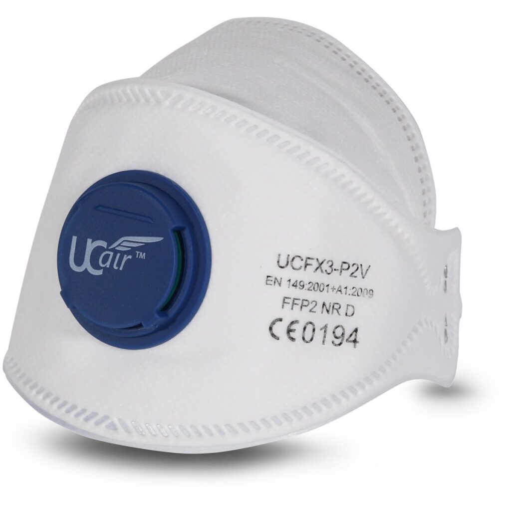 Ucair UCFX3-P2V - X3 Series (U.o.m. Box of 10) Disposable tri-fold valved FFP2 NR D fold flat mask (APF 10)