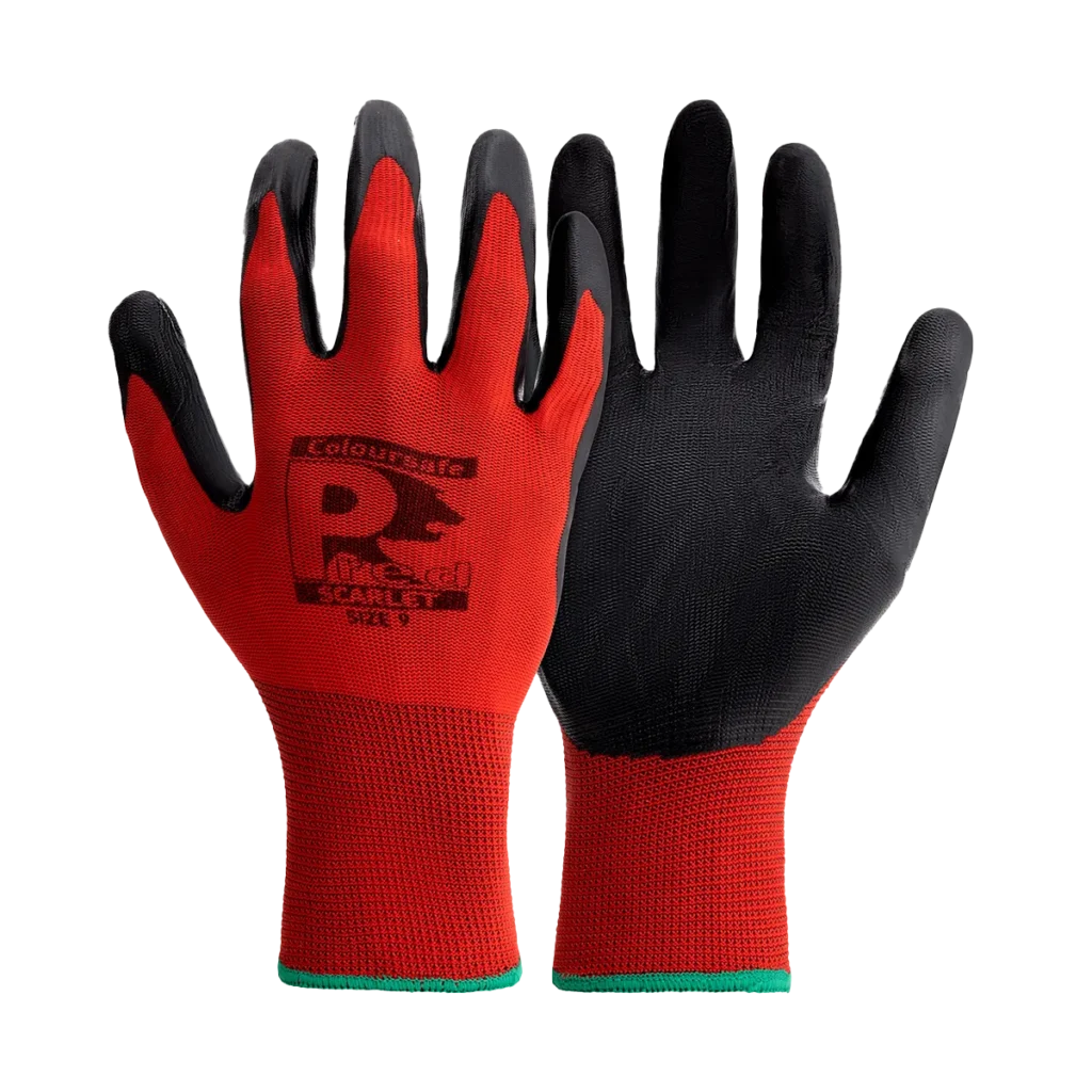 NSPL Pred Scarlet Red - Smooth Coated Nitrile Glove With Red Polyester Breathable Liner 45p/pair sold in packs of 10