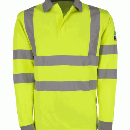 INHERENT FR ARC LONG SLEEVE POLO SHIRT IN HI VIS YELLOW, EN ISO 11612:2015 (A1 A2 B1 C1) , EN ISO 11611:2015 (A1 A2 Class 1)