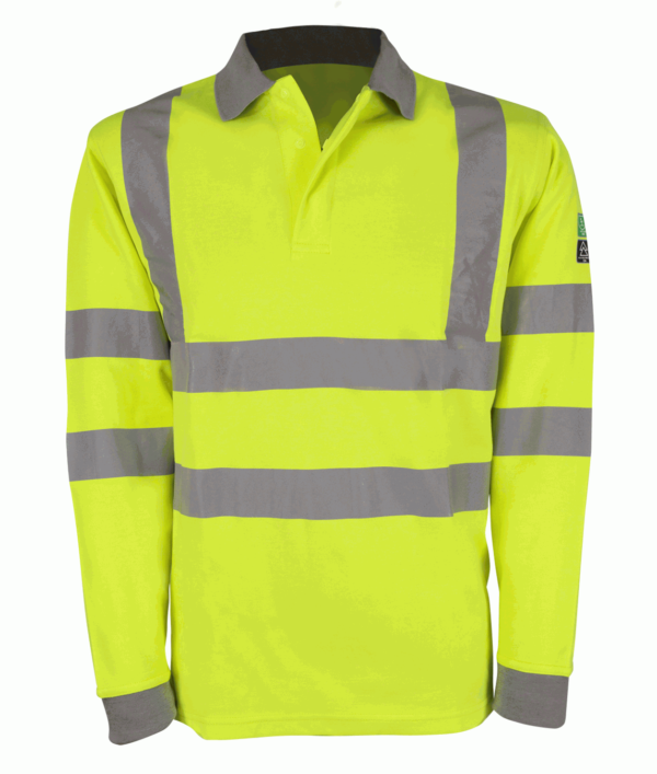 INHERENT FR ARC LONG SLEEVE POLO SHIRT IN HI VIS YELLOW, EN ISO 11612:2015 (A1 A2 B1 C1) , EN ISO 11611:2015 (A1 A2 Class 1)