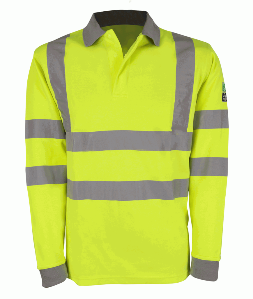 INHERENT FR ARC LONG SLEEVE POLO SHIRT IN HI VIS YELLOW, EN ISO 11612:2015 (A1 A2 B1 C1) , EN ISO 11611:2015 (A1 A2 Class 1)