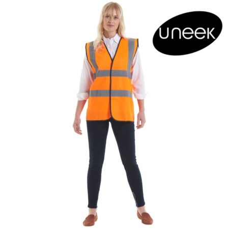 UC801 Uneek Orange Hi Vis Safety 120g Waistcoat EN471 Specification: Class 2, GO/RT 3279 Issue 8