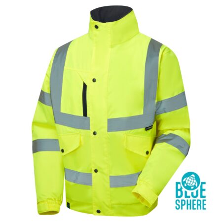 Hi Vis Eco Yellow Bomber  100% GRS Recycled Polyester 300D Oxford, PU Coated