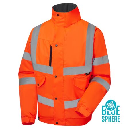 Hi Vis Eco Orange Bomber  100% GRS Recycled Polyester 300D Oxford, PU Coated