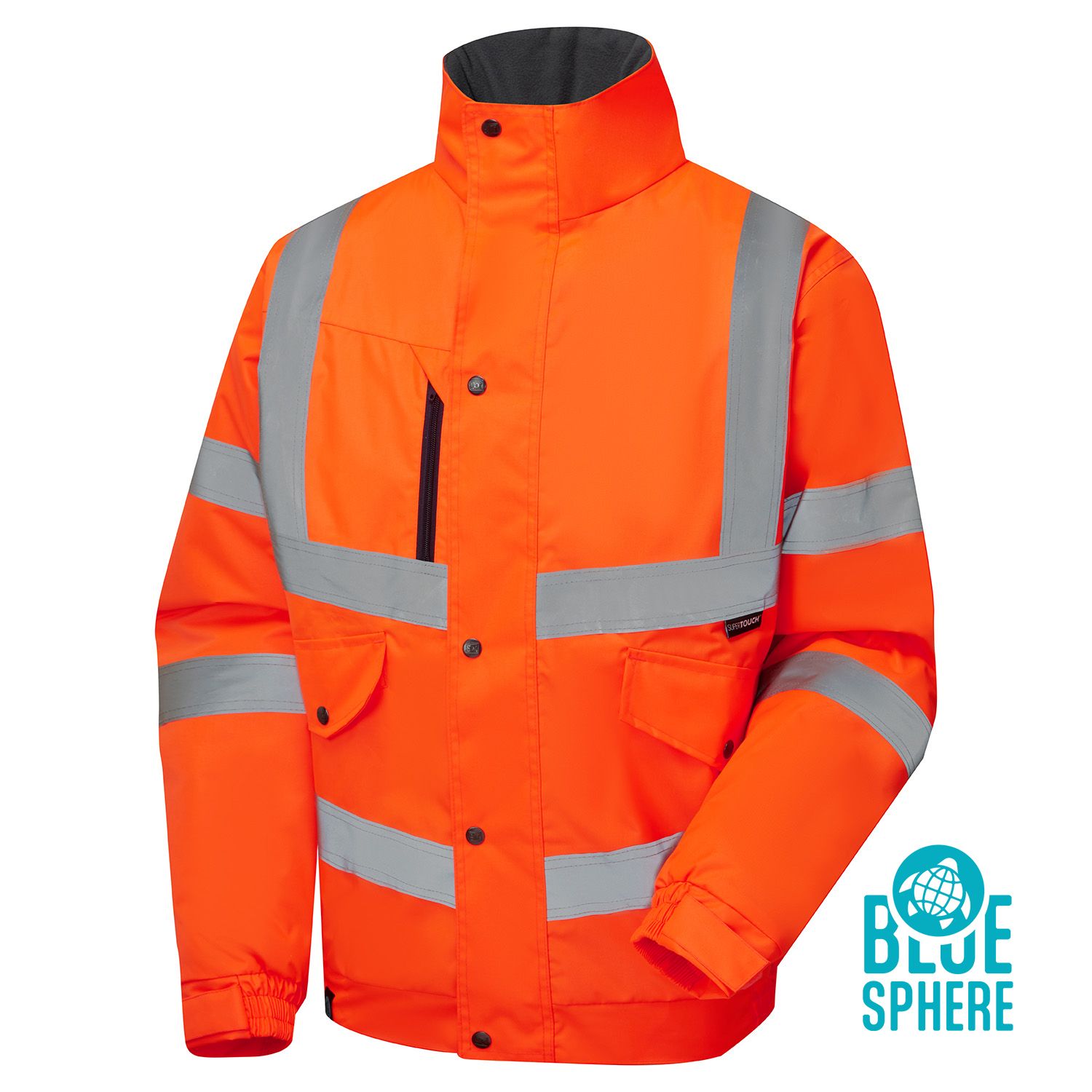 Hi Vis Eco Orange Bomber  100% GRS Recycled Polyester 300D Oxford, PU Coated