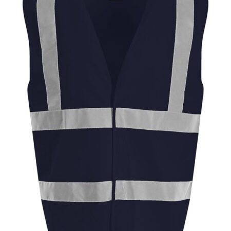 Navy Waistcoat  Non Certified. Full front tear and release fastening. Over shoulder and around body reflective tape - RX700